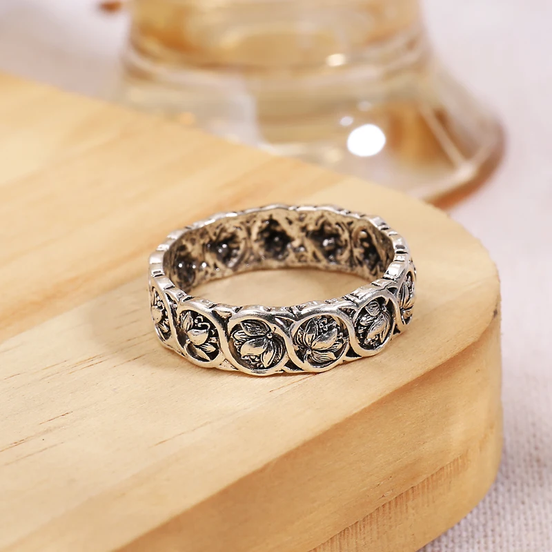 Vintage Lotus Flower Rings For Women Boho Style Finger Ring Bride Wedding Engagement Statement Jewelry Gifts