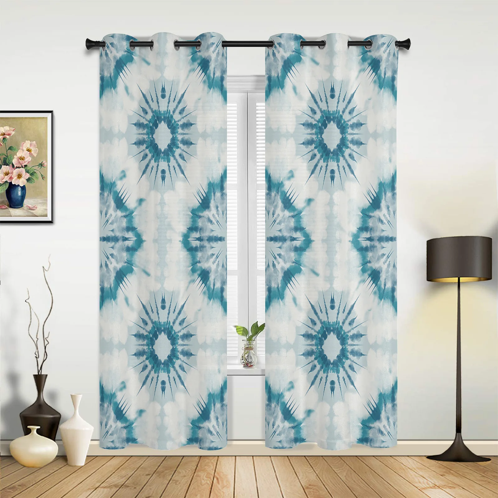 Boho Ethnic Geometric Tie Dye  Window Curtains for Living Room Bedroom Kitchen Window Treatments Valance Home Decor Drapes