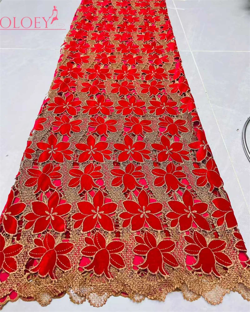 OLOEY  Superbly Lush Velvet Lace Fabric High Quality Hollow out Gorgeous Embroidery Lace Fabric Exclusive Premium Velvet Guipure