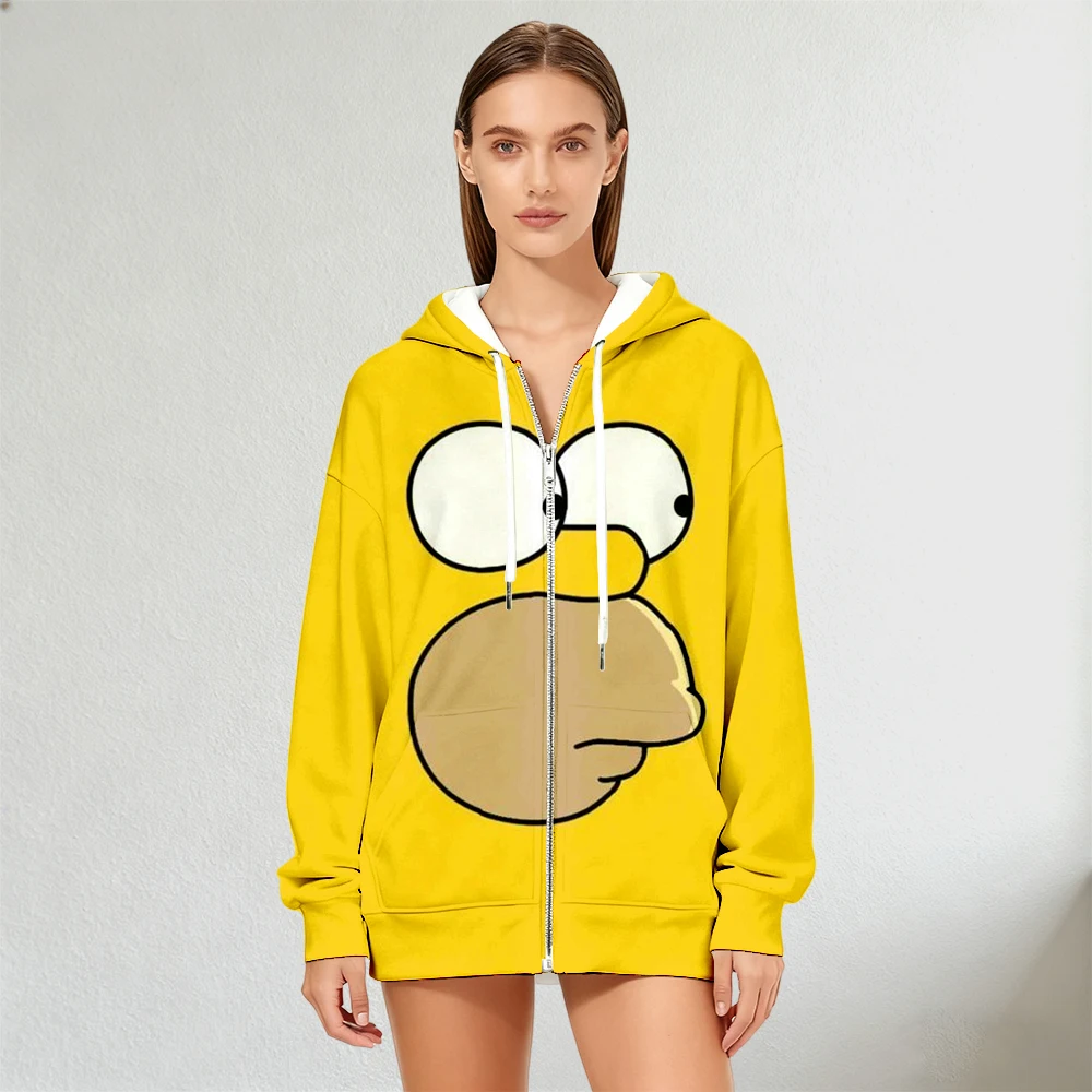 سويت شيرت نسائي من Disney The Simpsons Homer Simpson Face مطبوع بسحاب للخريف والشتاء، أزياء الشارع الشهير، نمط الشارع #1