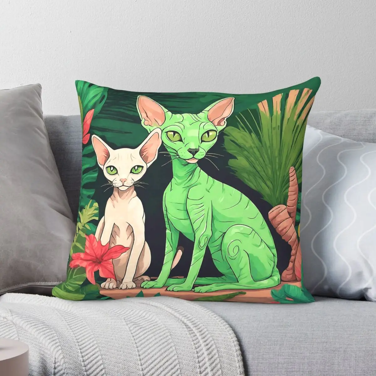 Funda de almohada cuadrada con diseño de alienígena verde abrazando a un gato Cornish Rex, de poliéster, lino, terciopelo, decoración creativa con cremallera, funda de cojín para el hogar