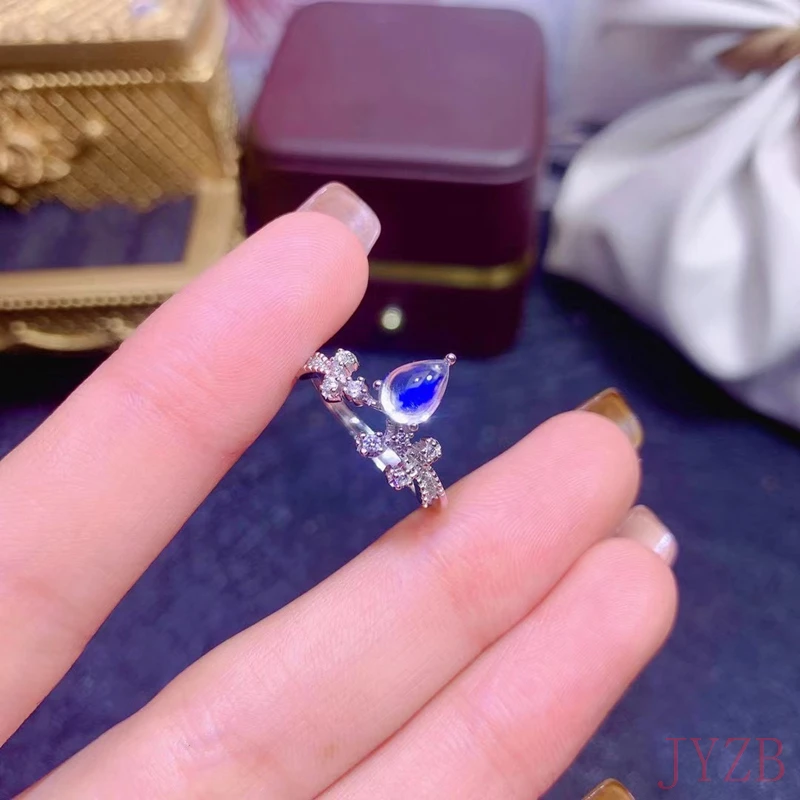 

New natural feldspar ring female 925 silver simple atmosphere style jewelry for young people 5*7mm