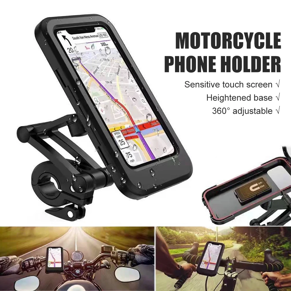 Universal Motorcycle Phone Mount Waterproof Hard Shell Phone Case Holder 360° Adjustable Bike Cellphone Holder Up to 6.7 inches