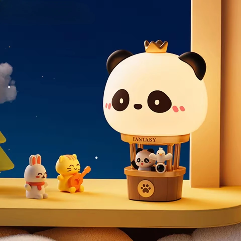 الحضانة ضوء الليل الكرتون الأرنب منطاد الهواء الساخن اللمس USB مصباح الليل القابلة لإعادة الشحن، 3 سرعة يعتم الإضاءة الجدول مصباح الجدة