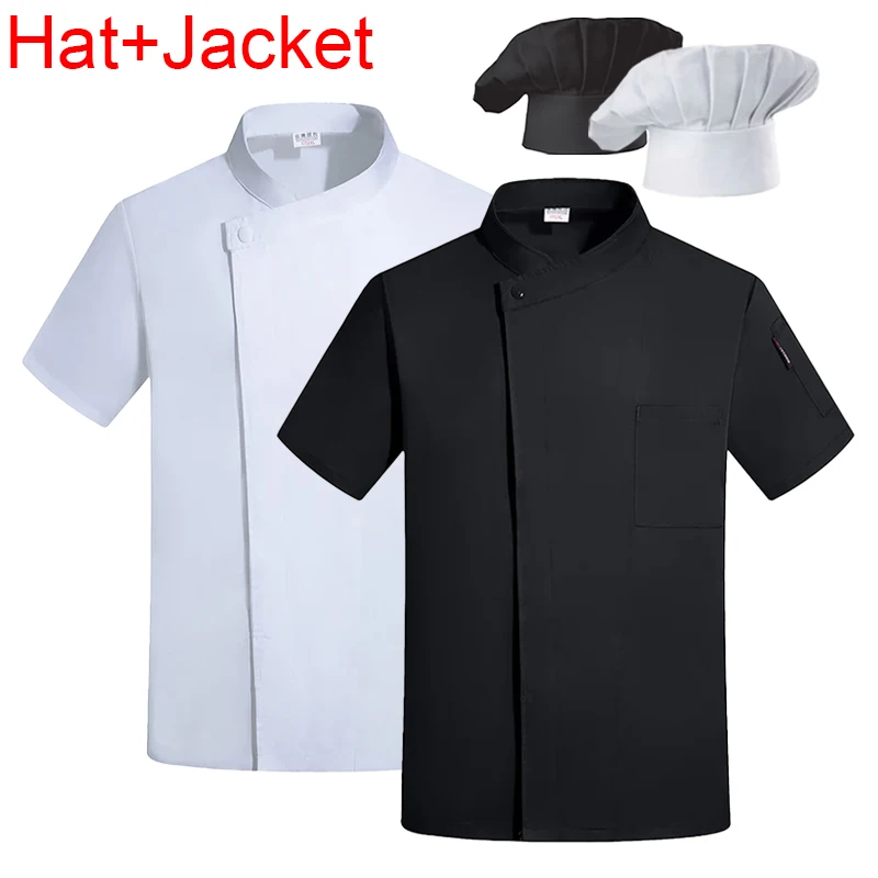 Food service Chef Uniform Hotel Kitchen Work Tops Restaurant Cooking Shirt Bakery Café Waiter Workwear for Cook Jacket Cap Suit