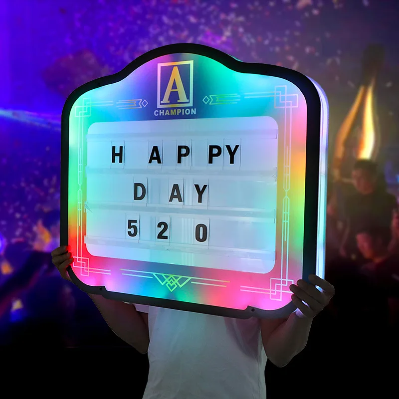 Letter card glowing hand sign, bar wine set birthday party KTV rechargeable led color handheld billboard