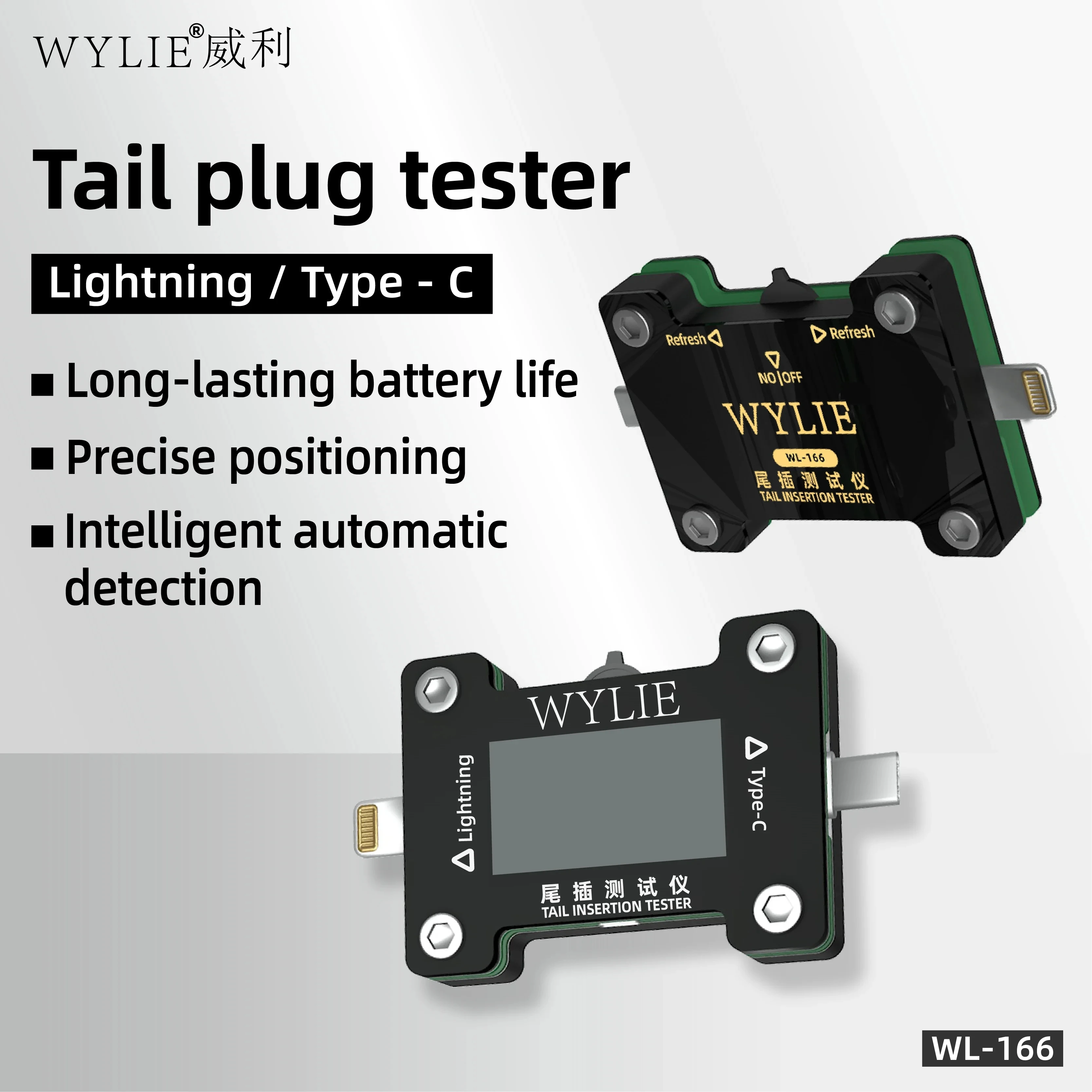 WYLIE WL-166 الذيل الإدراج تستر البرق/نوع C ميناء تستر آيفون/أندرويد السيارات كشف الأخطاء HD عرض أدوات إصلاح #1