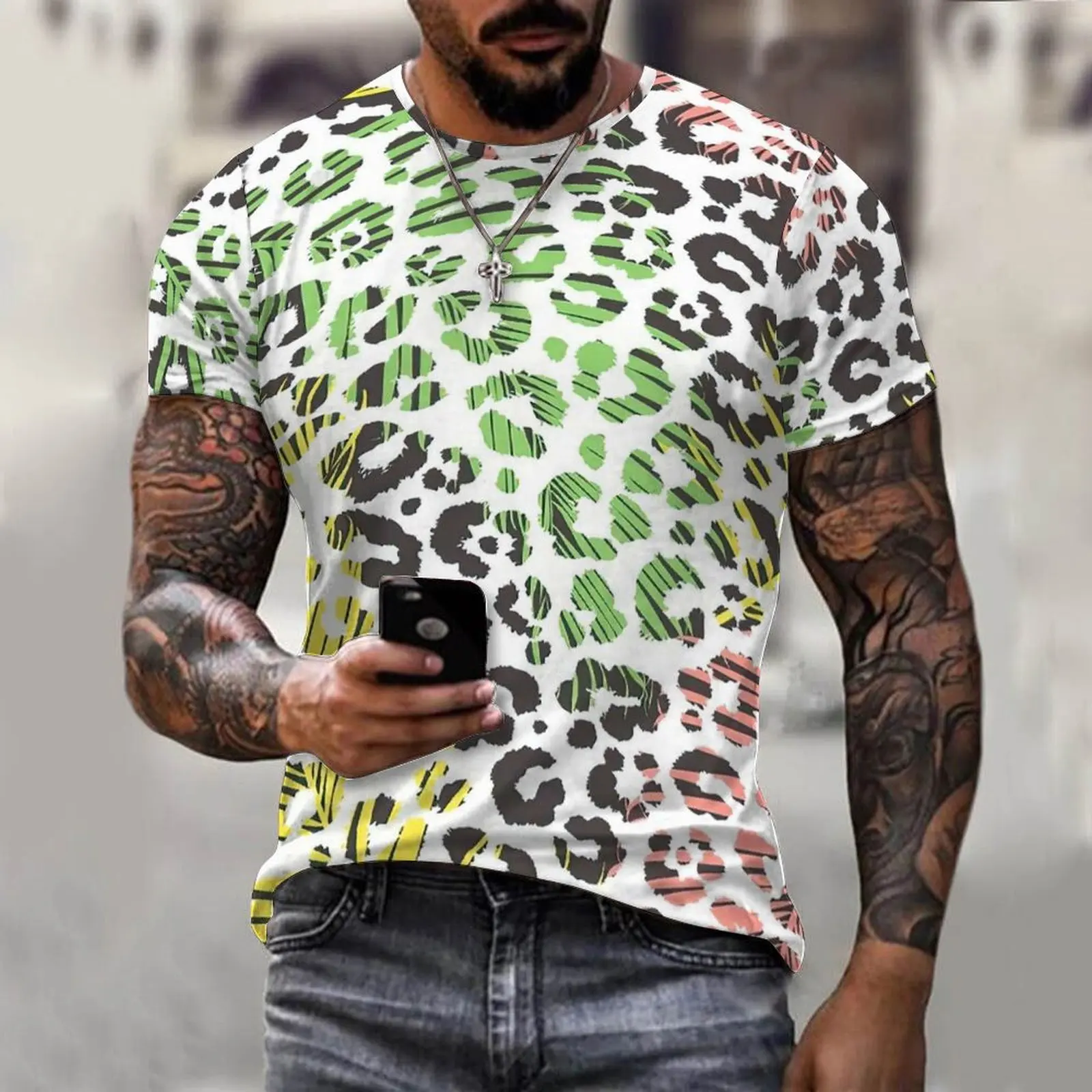 Summer Fashion Trend Local Tyrant Men\'s T-shirt 3D Printing Breathable Street Style Stitching O-neck Short-sleeved Comfortable