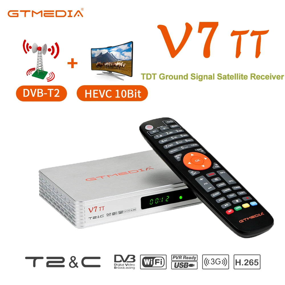 GTMEDIA V7 TT Ground Signal Receiver，1080P Full HD DVB-T/T2/DVB-C/J.83B Support multi PLP Free USB PVR Ready Spain TDT