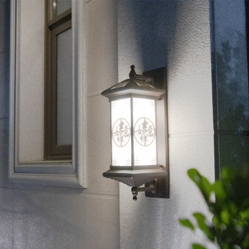 TINNY Outdoor lampa ścienna na energię słoneczną kreatywność w stylu chińskim czarny kinkiet światło LED wodoodporny IP65 na domowy balkon dziedziniec