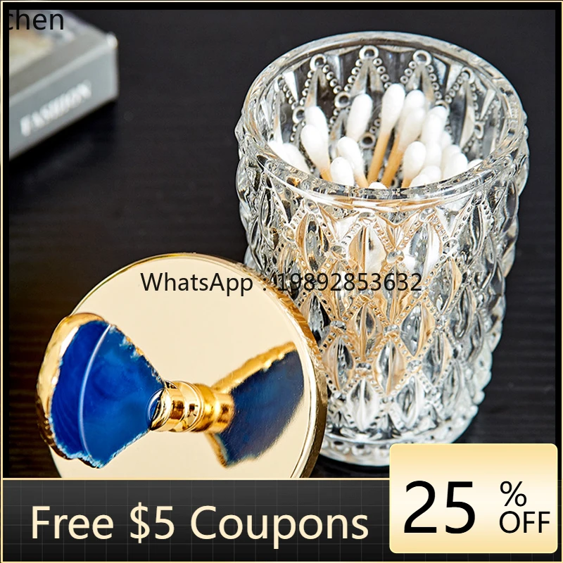

Crystal Glass Candy Jar Living Room Model Room Coffee Table Storage Agate Storage Jar Creative Cotton Swab Jar