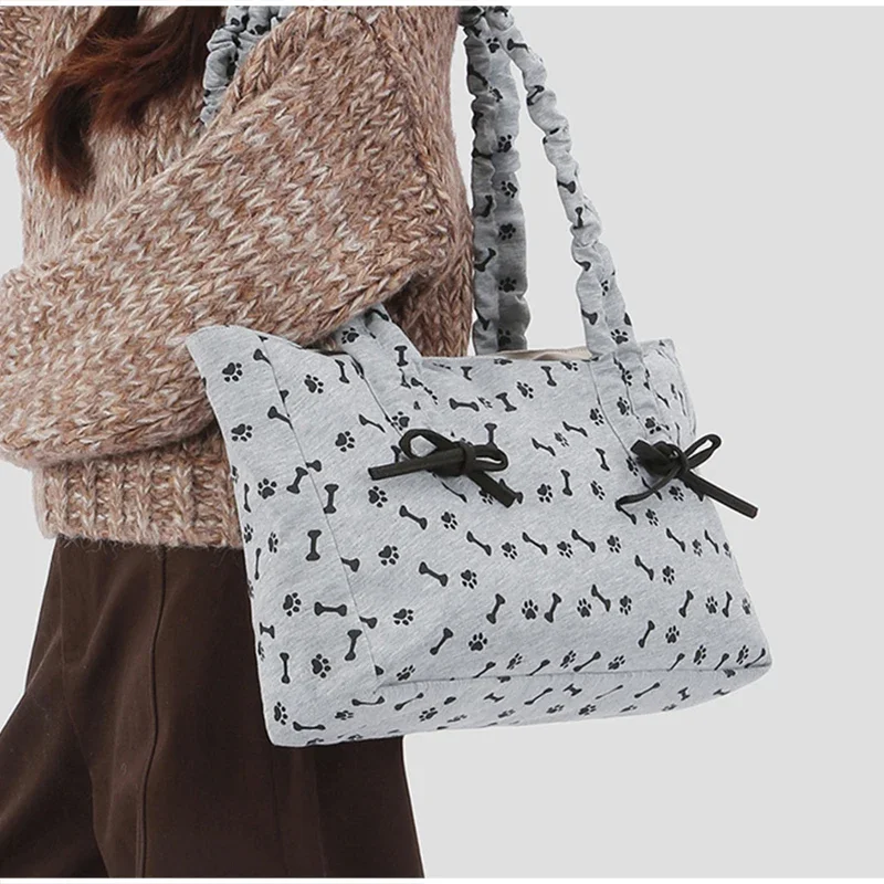 Schultertasche mit Polka-Dot-Schleife und Sternstreifen-Dekor, minimalistische, frische, lässige Nischen-Tragetasche, große Pendler-Handtasche für Damen – Detail 10