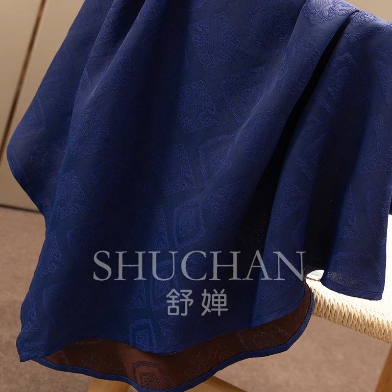 2025 Luxury Sapphire Blue Heavy Silk Fragrant Cloud Yarn Jacquard Vest Shirt Women's 74B3 Blusas Mujer De Moda Verano