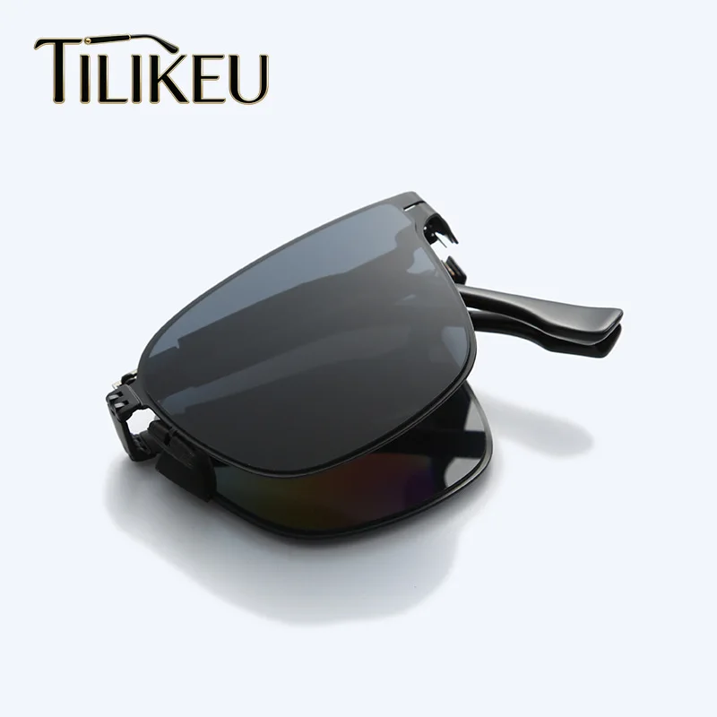 New Fashion Folding Sunglasses Men's Large Frame Outdoor Driving Anti Glare Shades HD Retro Square Polarized Sunglasses UV400