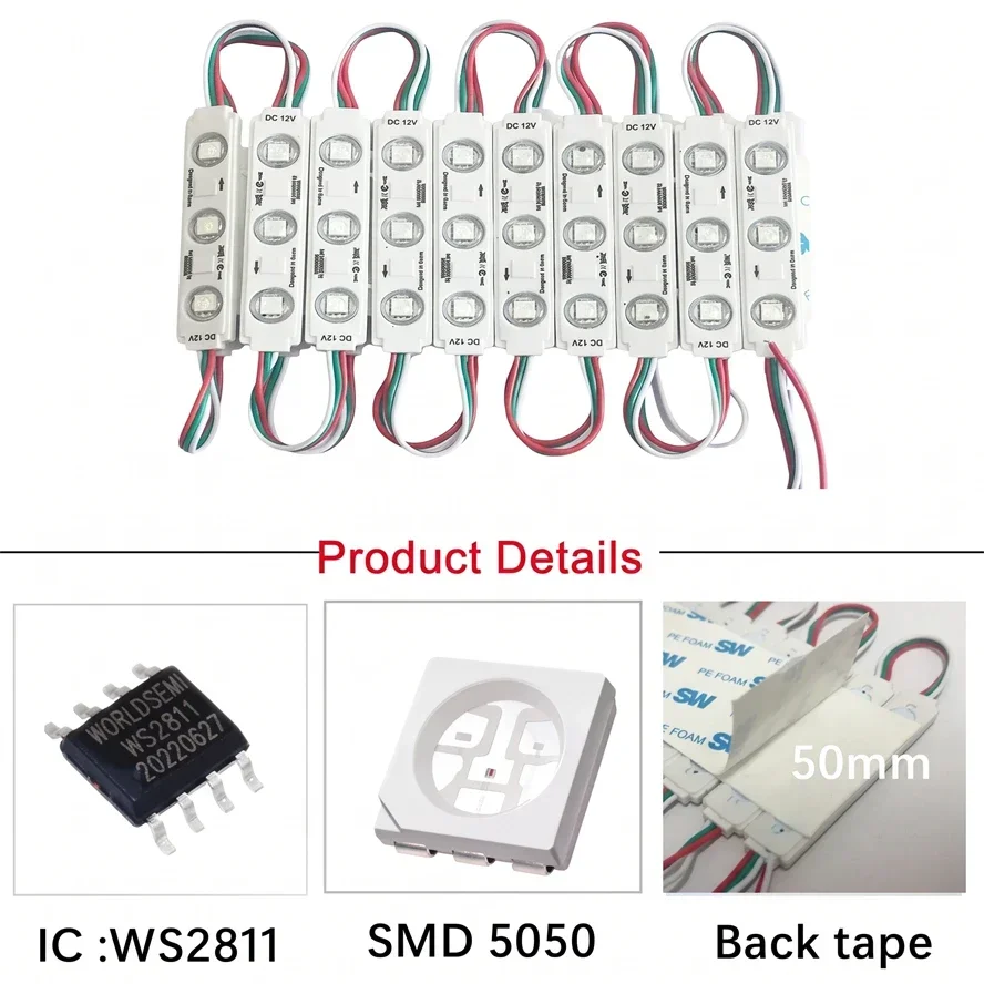 20Pcs WS2811 RGB Addressable LED Module DC12V IP65 Waterproof SMD 5050 Digital Pixel Light for Sign Letter Advertising Decor
