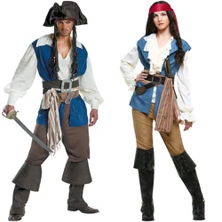 Women Men Pirate Costumes Gothic Jack Sparrow Pirate Cosplay Costume Halloween Carnival Masquerade Fancy Outfits Sets