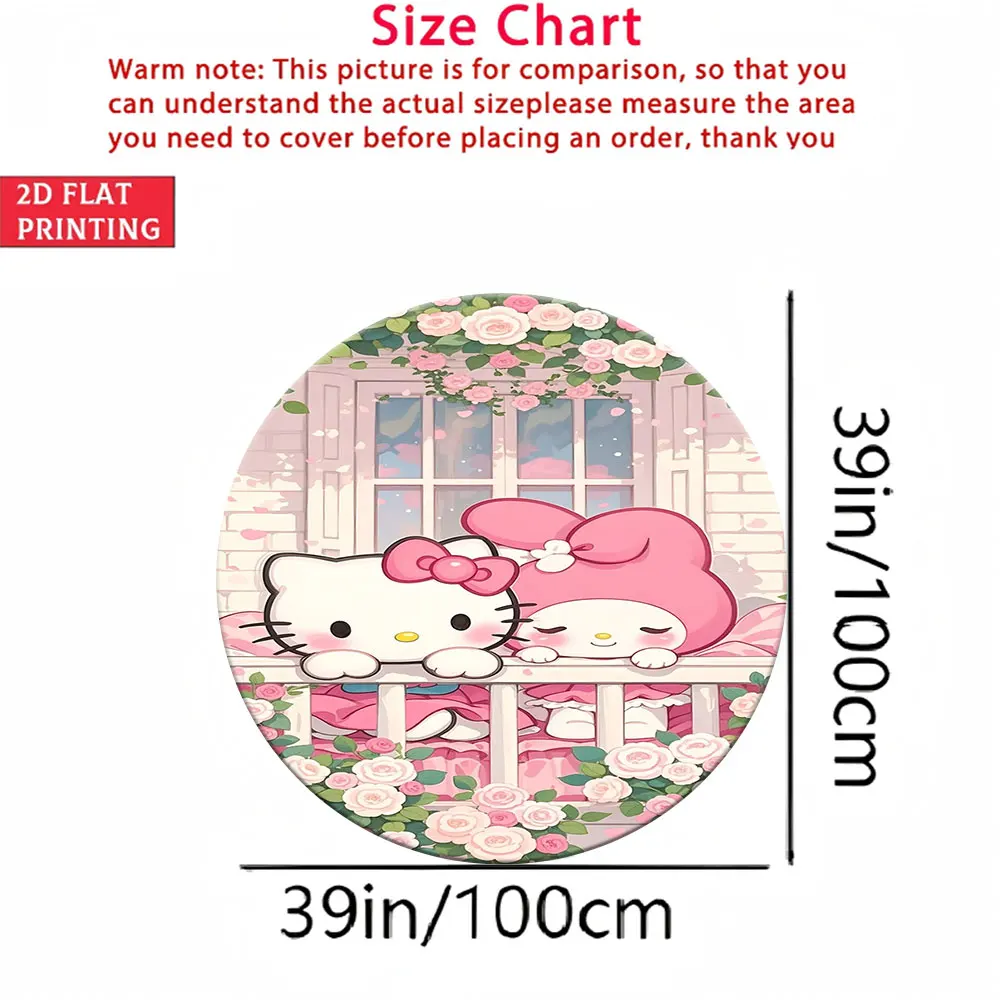 

Мягкий круглый коврик для детской комнаты, милый коврик с принтом Hello Kitty и My Melody, противоскользящий игровой коврик для детской, 39 дюймов, мультяшный дизайн