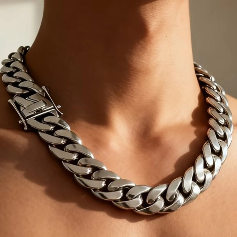 22Mm Solid Cuban Chain Necklace Silver - Classic Miami Version, Rap Wear Standard Necklace, Christmas Halloween Gift