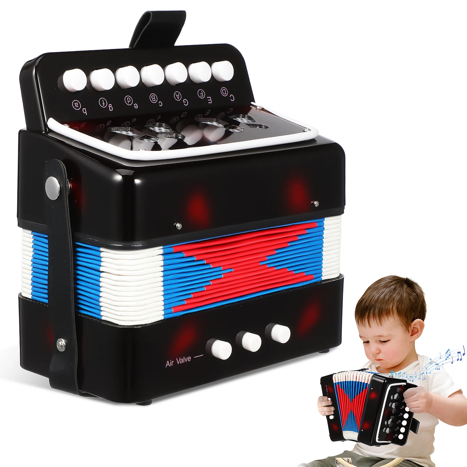 

Mini For Kids Button Accordion Portable Compact Lightweight Instrument Durable Air Valve Function Rhythm Training Toddler