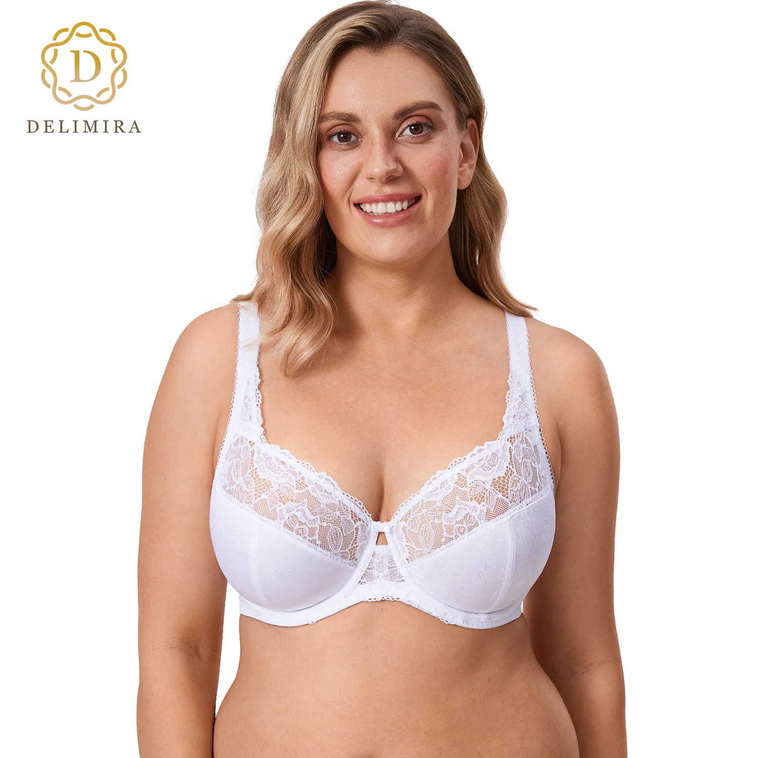 DELIMIRA Women Sexy Minimizer Bra Plus Size Non Padded Floral Lace Bras Full Figure Reducer Beauty Underwire Brassiere