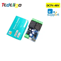 EWelink WiFi Smart Relay Switch DC 12V 24V 48V Moduł 2-kanałowy pilot zdalnego sterowania 2,4 GHz Współpracuje z Alexa Googole Home Voice Control