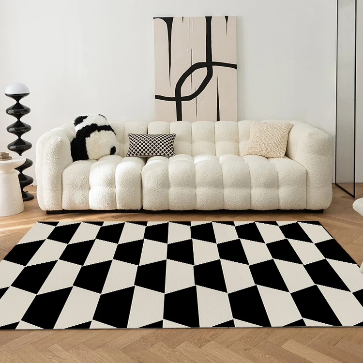 Black White Checkerboard Carpet Living Room Decor Home Sofa Cream Style Girl Bedroom Rug Kitchen Bathroom Anti-skid Floor Mat