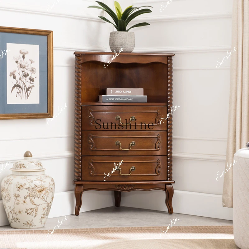 

American solid wood living room retro storage corner cabinet simple and modernY
