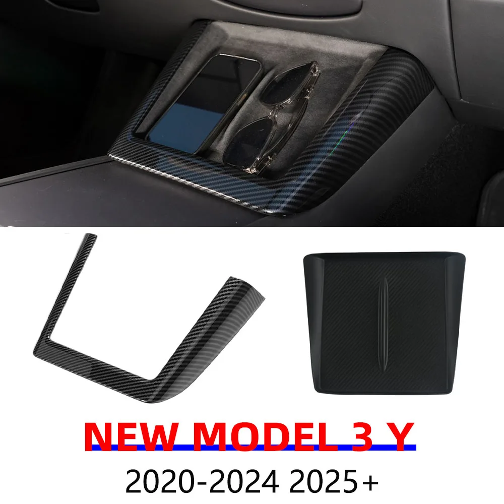 Für Tesla Model 3 Y Juniper Highland 2026 2025 ABS Carbon-Faser Kabelloses Ladepanel Seitenverkleidungsstreifen Abdeckung Auto-Zubehör