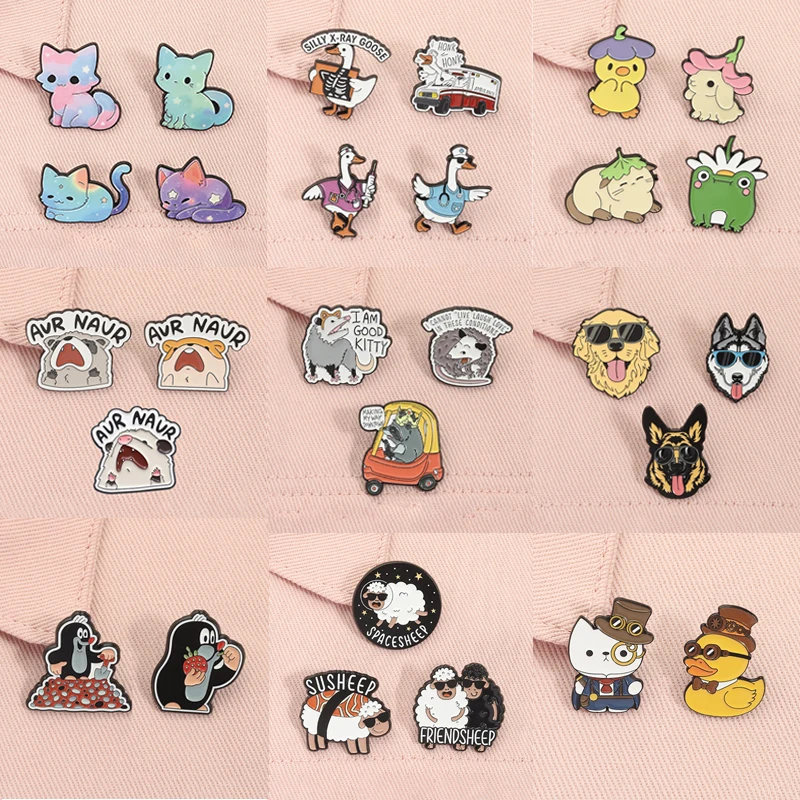 2-10pcs/set  Cute Animal Enamel Pins Starry Sky Cat Silly Goose Raccoon Possum Brooches Lapel Badge Jewelry Gifts for Friends
