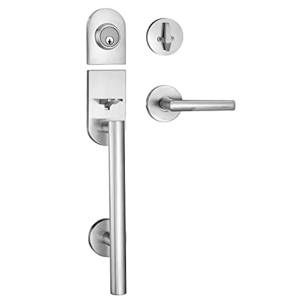 Modern Contemporary Front Door Entry Handle and Deadbolt Lock Set Square Shaped Lever and Single Cylinder Deadbolt Heavy Duty