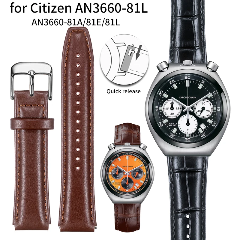 For Citizen AN3660 Leather watch strap for Bull head panda dial watch AN3660-81A/81E/81L 18MM wristband Men's bracelet
