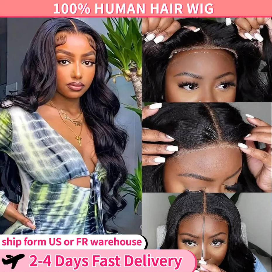 Glueless Wig 100% Human Hair Ready to Wear Body Wave HD Lace Front Wigs 6X4 5X5 Lace Closure Brazilian Remy Wig 180% For Women