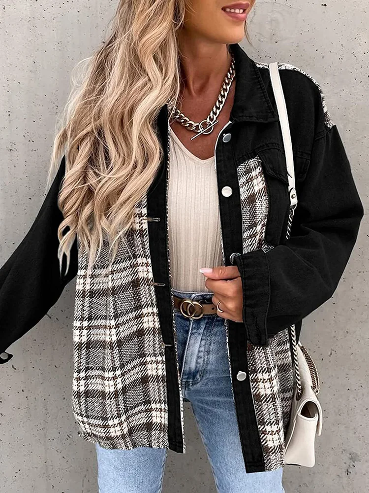 

New Women Single-Breasted Cardigan Jacket Autumn Winter Patchwork Long Sleeve Ladies Outerwear Turn-Down Collar Streetwear Coats