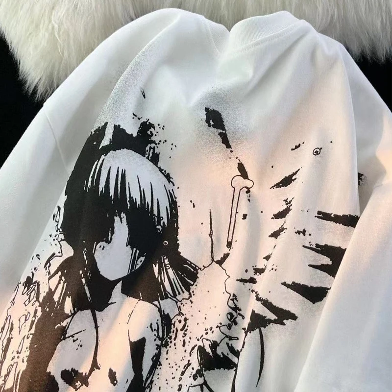 Retro Angel Print Short-sleeved Women T-shirt Summer  Harajuku Casual   Loose Cotton Oversize Women's T-shirts Female Clothing