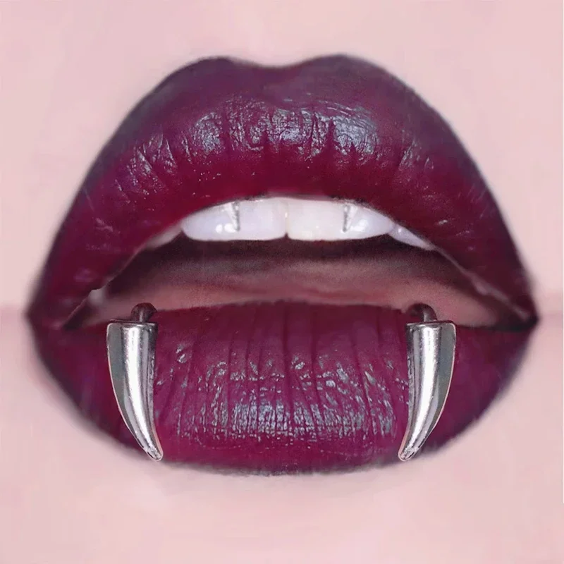 4PCS Stainless Steel Personalised Sharp Teeth Fake Piercing Lip Ring Punk Exaggerated Jewelry for Women Gothic Body Jewelry