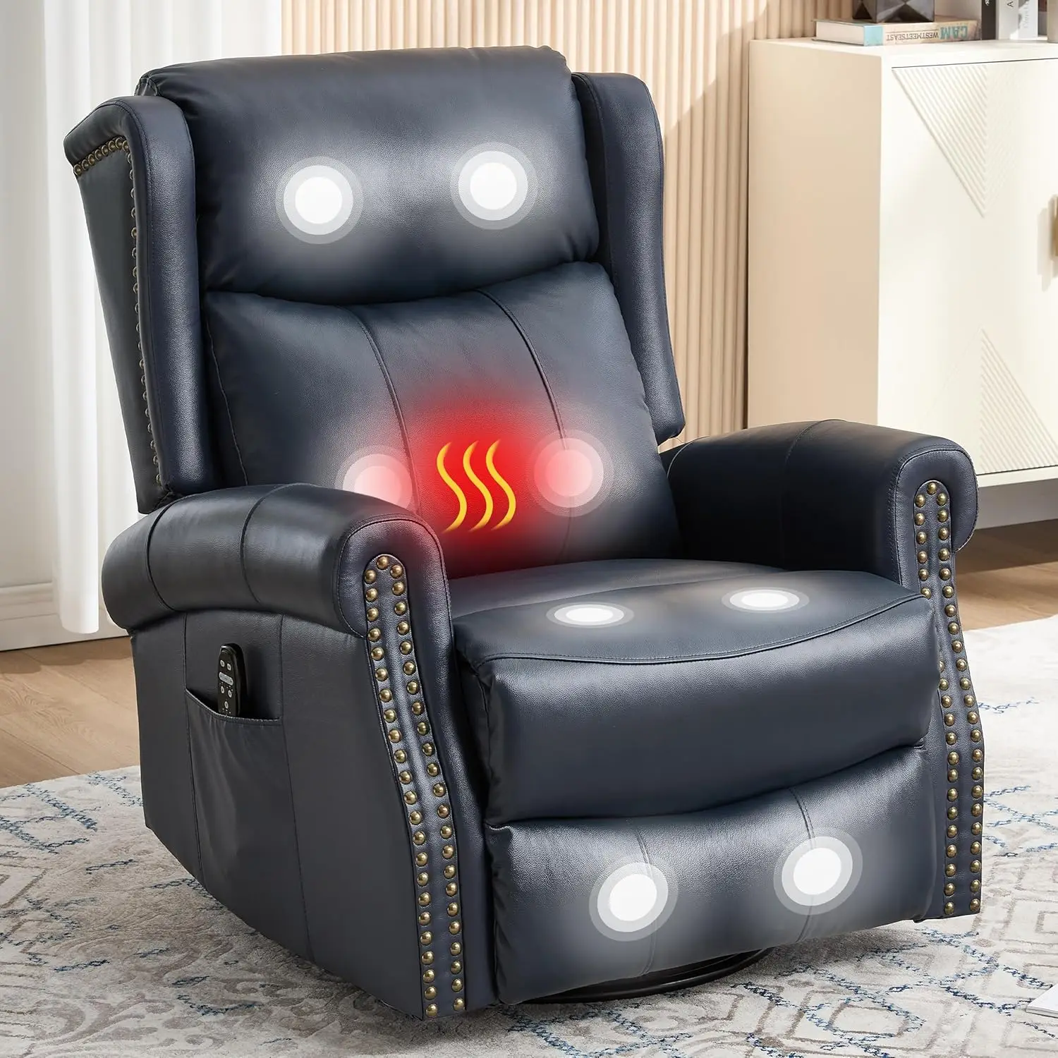 

Кресло-реклайнер с ручным механизмом качания и вращения для взрослых, массажное кресло-глайдер с вибрацией и подогревом поясницы, на заклепках, с возможностью индивидуальной настройки