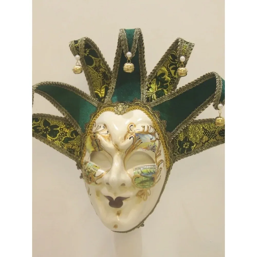 Full Face Jester Clown Mask with Bells, Suitable for Carnival, Masquerade, Festival Parties, Cosplay and Stage Performance Props