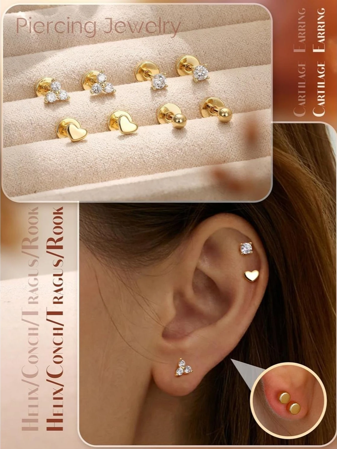 FASACCO Studs Earrings Set 14K - Tragus Flat Back 评论和价格