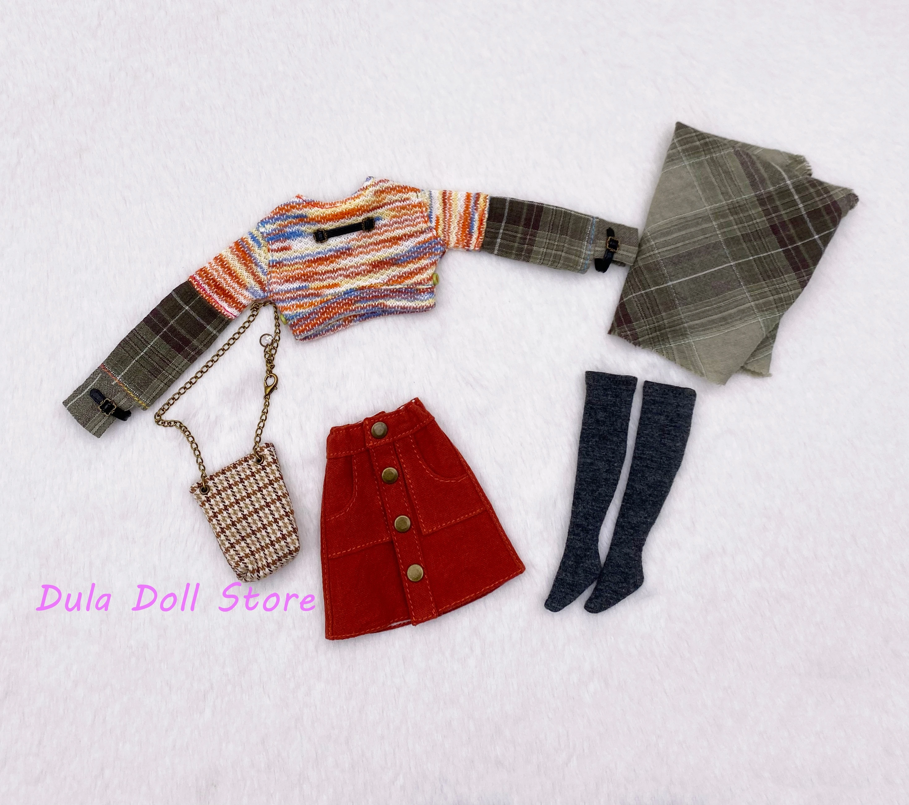 

2026（Only one set）Dula Doll Clothes Splicing sleeve top ➕ Half length skirt for Blythe Landoudou Landazz ob24 ob22 DOLL