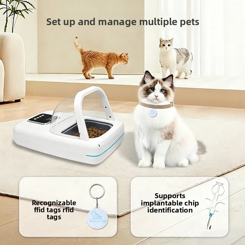 Pet chip induction intelligent feeder, cat and dog timing quantitative dry and wet food universal multi-pet special anti-grab