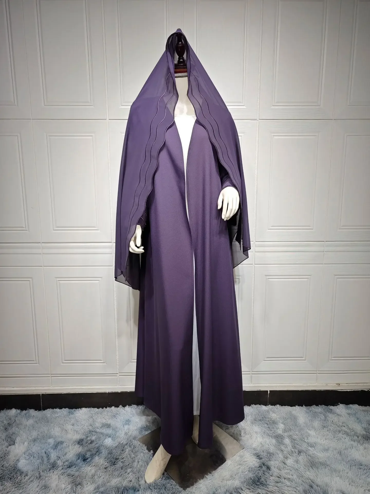 Kimono Abaya dengan Hijab 2 potong Set kardigan mantel Muslim tunik Turki bordir Abayas untuk wanita Dubai Islam Kaftan jubah Femme