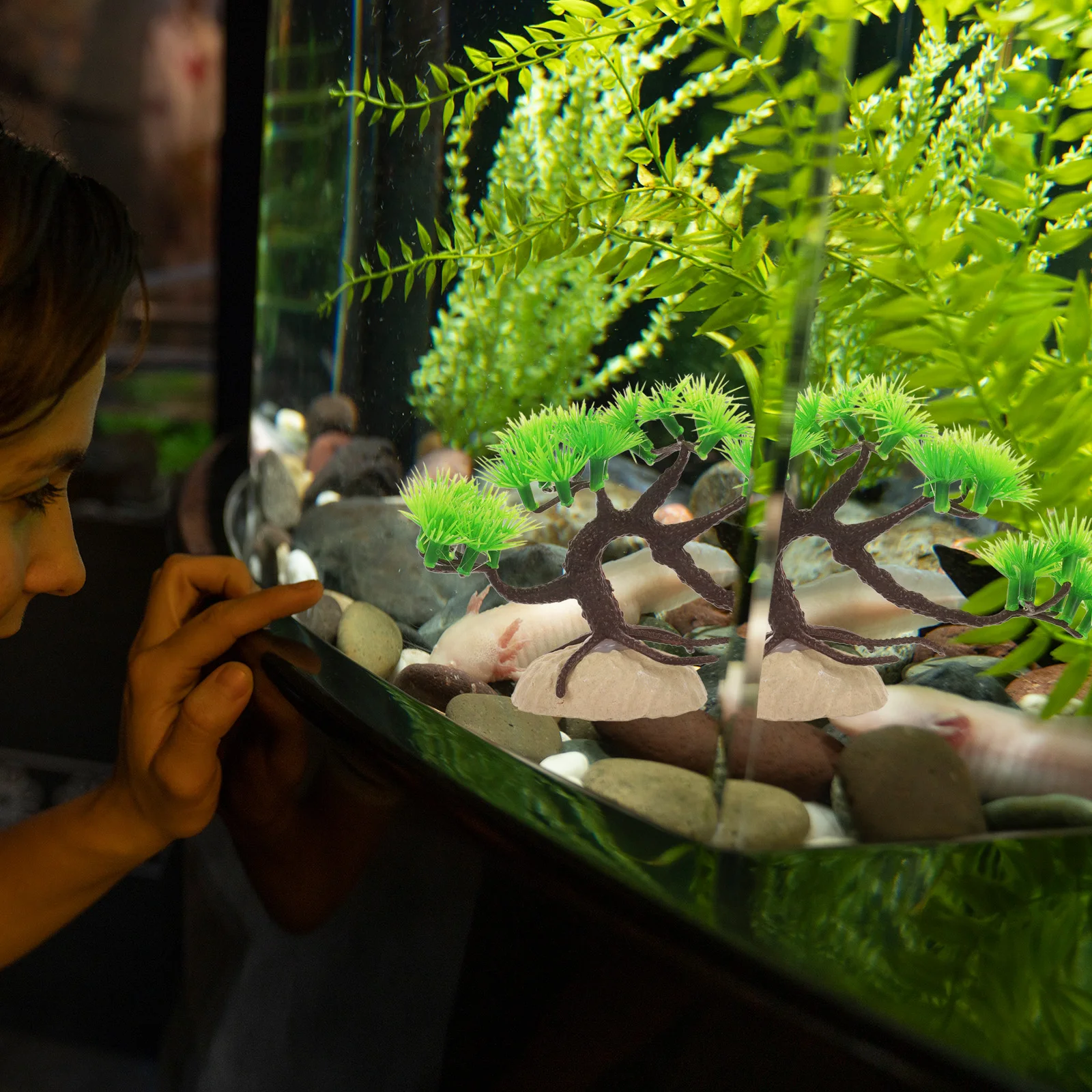 

2pcs Simulation Welcome Pine Plants Green Plastic Fish Tank Decor Aquarium L scaping Accessories Lifelike Home Office