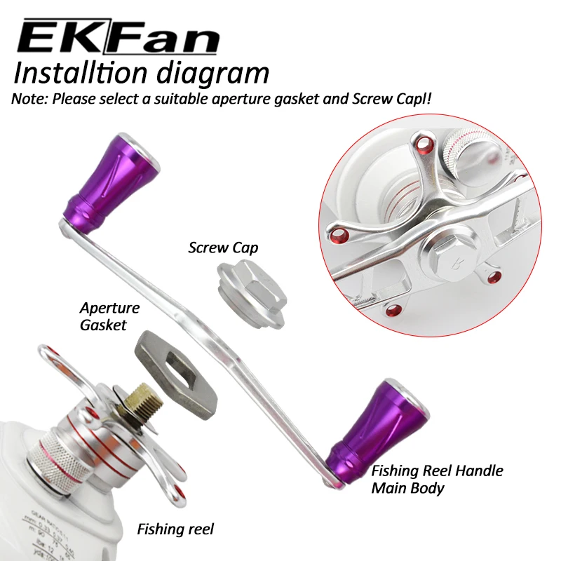 EKFan 130MM Aluminiumlegierung Doppelknopf Angelrollen-Griff Universell A/S/D 8*5/7*4mm Loch Baitcasting-Köderrollen-Griff DIY-Teile – Detail 9