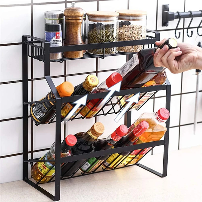 1Pc Spice Rack Organizer Multi Layer Seasoning Condiment Shelf Kitchen Bevelled Design Perfect for Seasoning Bottles