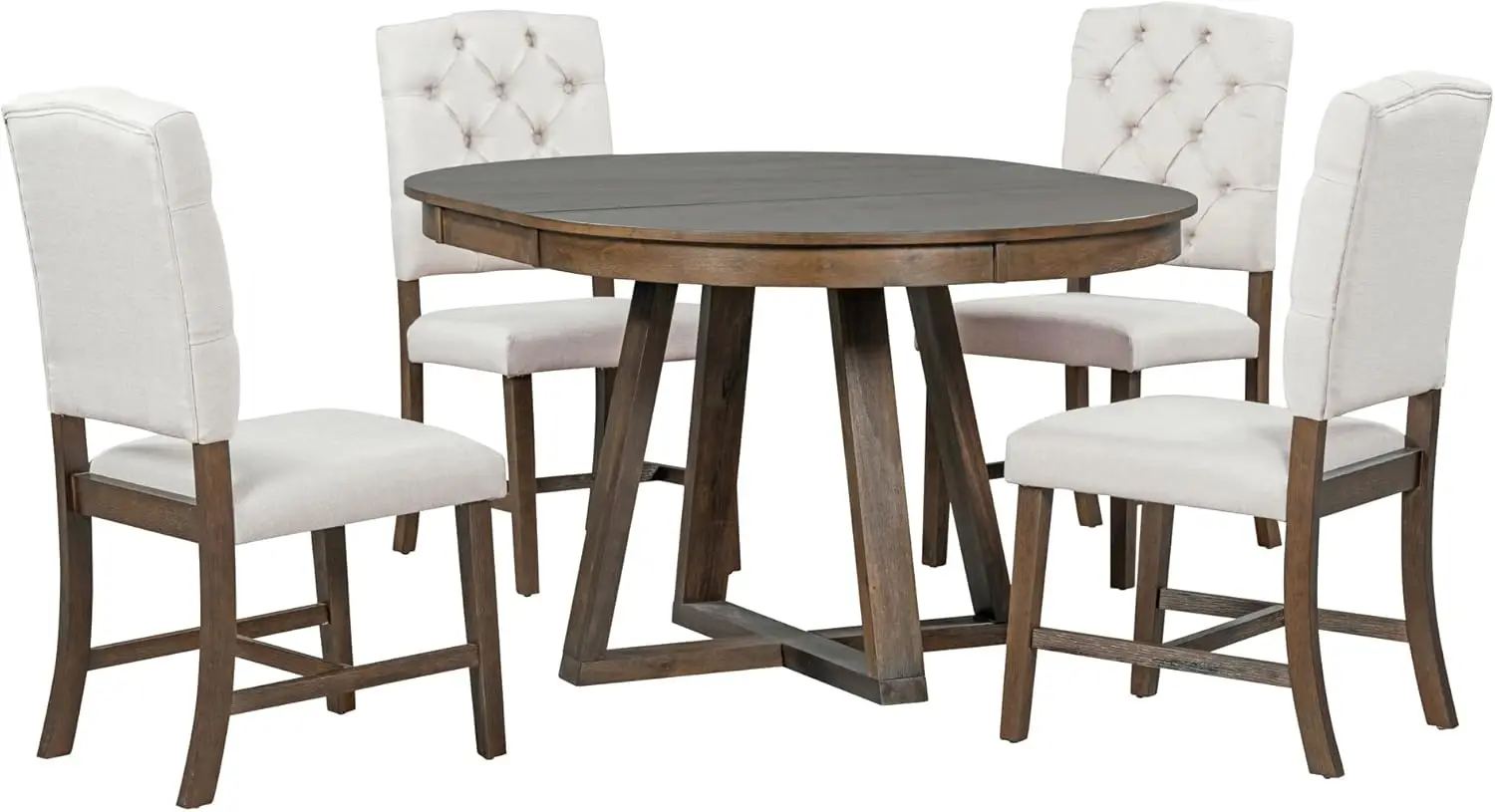 Conjunto de mesa de cozinha com folha removível de 16 polegadas e 4 cadeiras estofadas para cozinha, sala de jantar, espaço pequeno, bege + nogueira