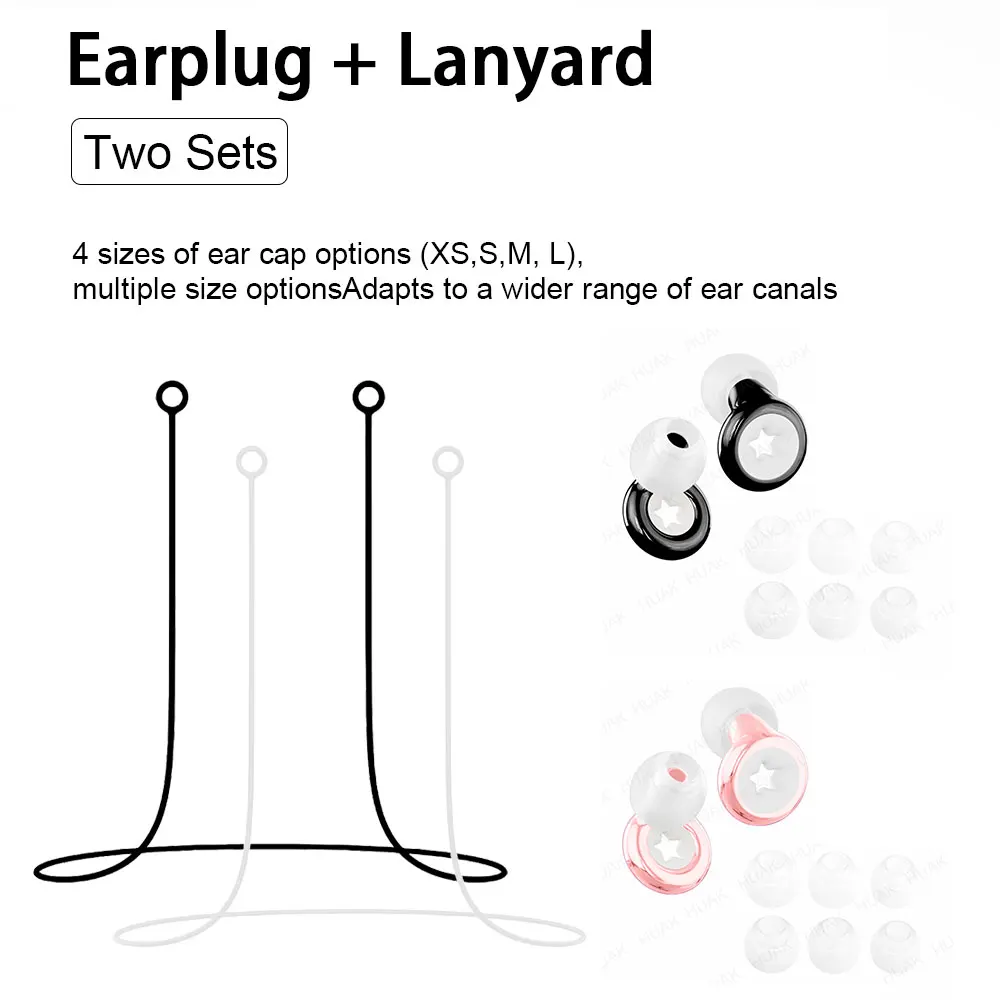 Portable Earplug Kit: 2 Pairs 3-Layer Silicone Earplugs & 2 Silicone Anti-Lost Cords, Noise Reduction for Night Sleep