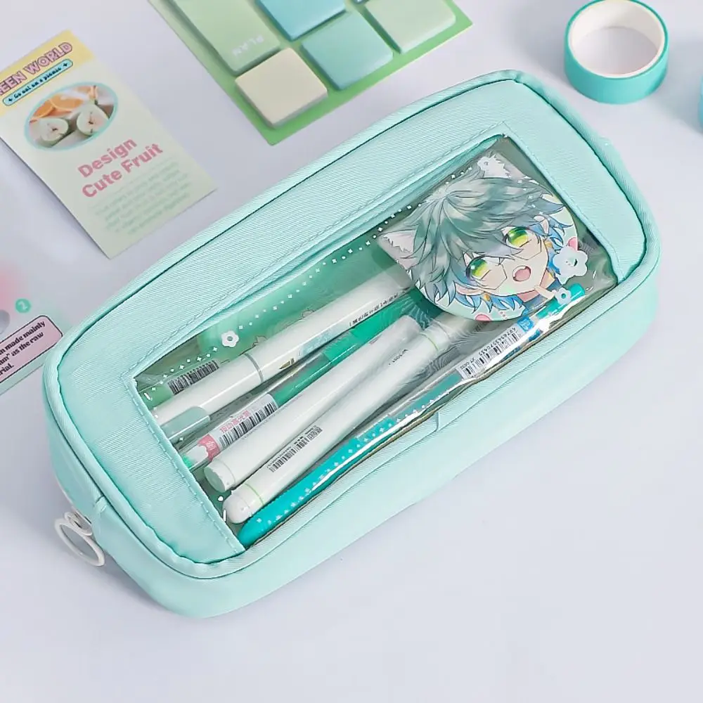 Durable Fesh Floral Pen Bag Zipper Design Transparent Stationery Bag Large Capacity Pencil Case School Office
