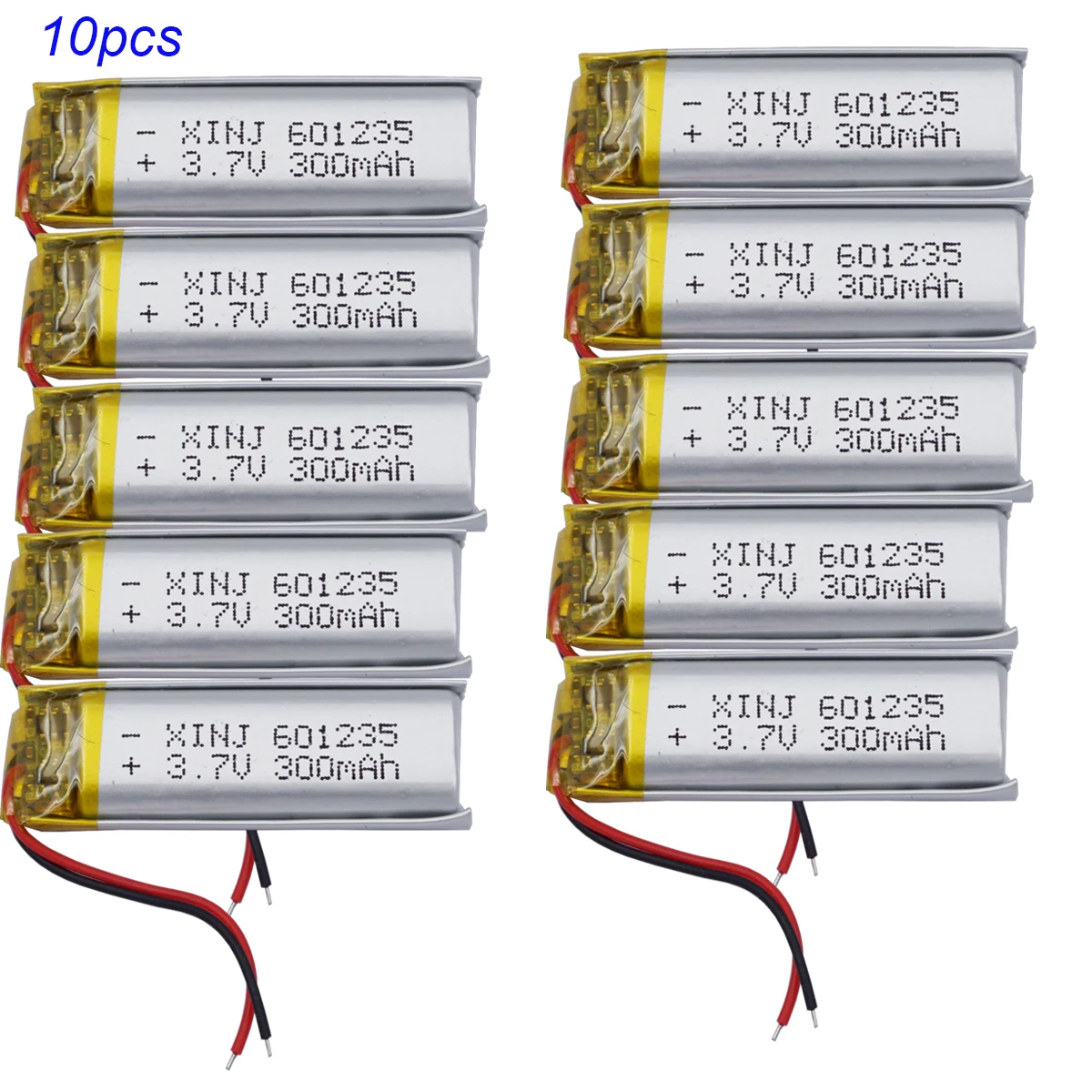 

10Pcs 3.7V 300mAh 1.11Wh Rechargeable Replacement Lipo Battery Li-ion 601235 For Sat Nav Bluetooth Speaker LED Driving Recorder