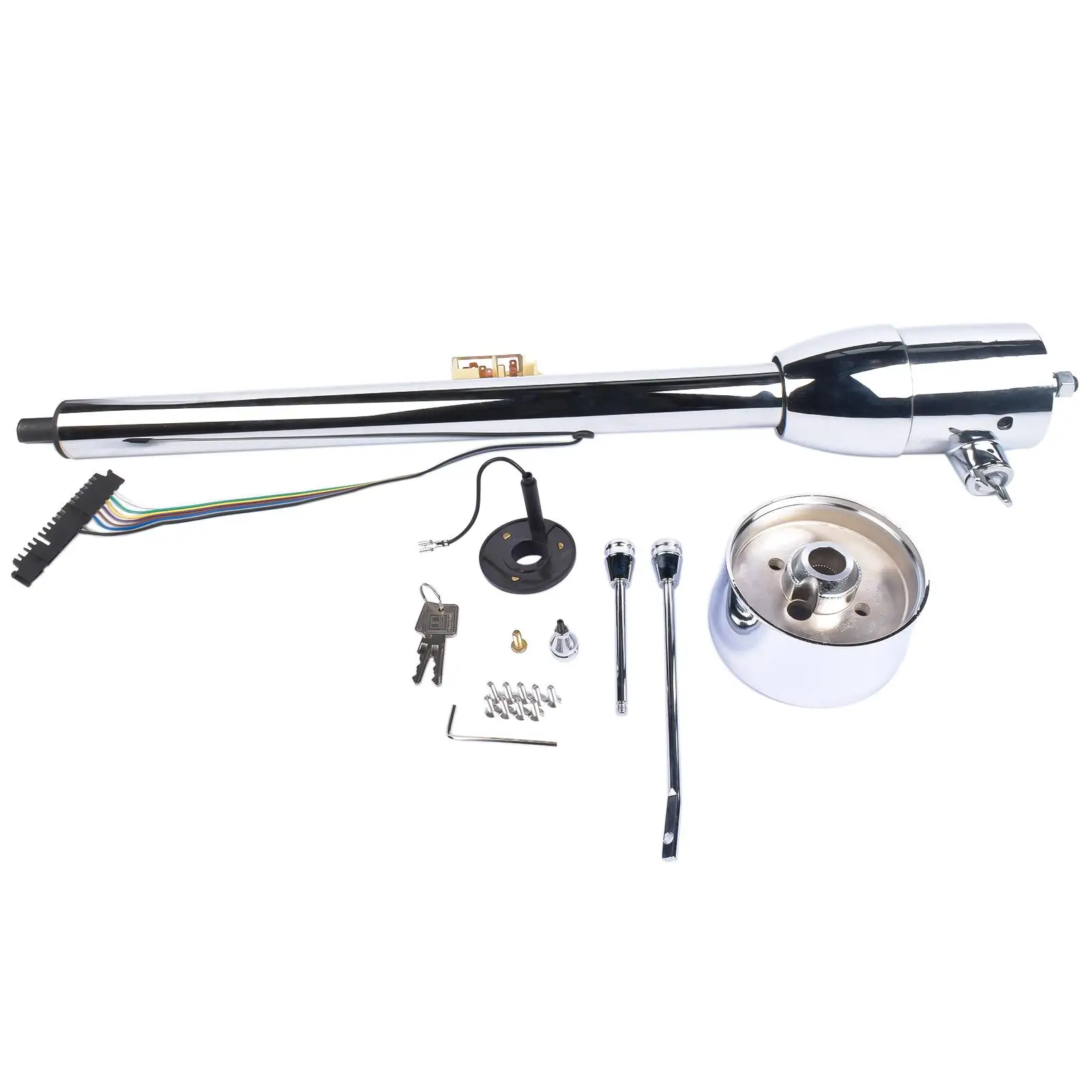 AP01 Chrome 32 Inches GM Tilt Manual Floor Shift Steering Column With Adapter & Key