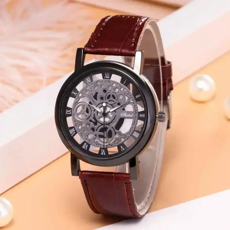 Vintage Men's Watch Luxury Leather Strap Quartz Watch for Men Women Free Shiping Hollow Out Designer Watches Reloj Hombre